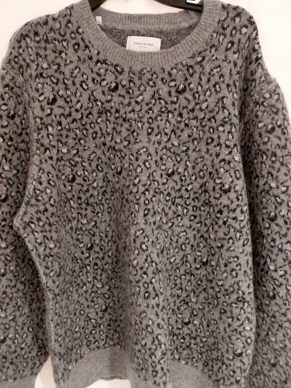 Ovadia & Sons Men's Gray Leopard Crewneck Sweater
